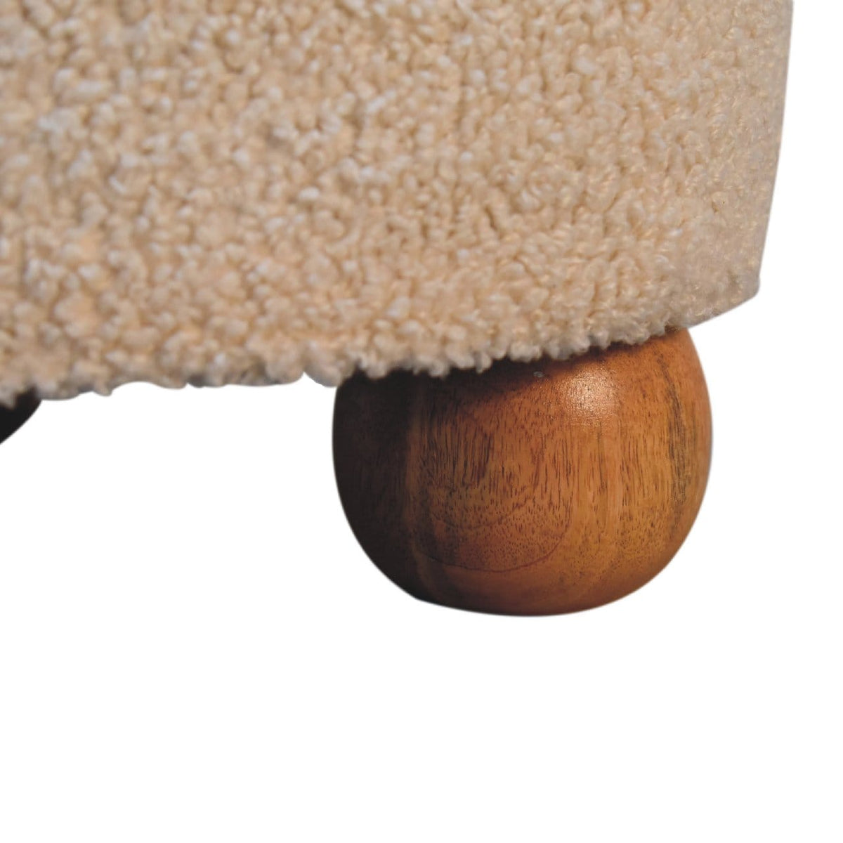 Cream Boucle Buffalo Footstool - Solid Mango Wood Accent Stool for Living Room - product view 6 showing handcrafted solid...