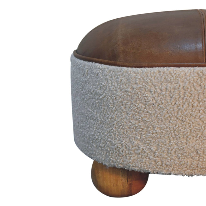 Cream Boucle Buffalo Footstool - Solid Mango Wood Accent Stool for Living Room - product view 5 showing handcrafted solid...