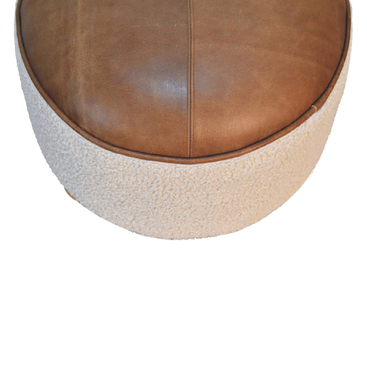 Cream Boucle Buffalo Footstool - Solid Mango Wood Accent Stool for Living Room - product view 4 showing handcrafted solid...