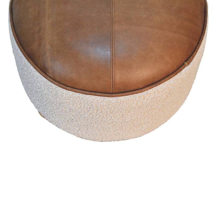 Cream Boucle Buffalo Footstool - Solid Mango Wood Accent Stool for Living Room - product view 4 showing handcrafted solid...