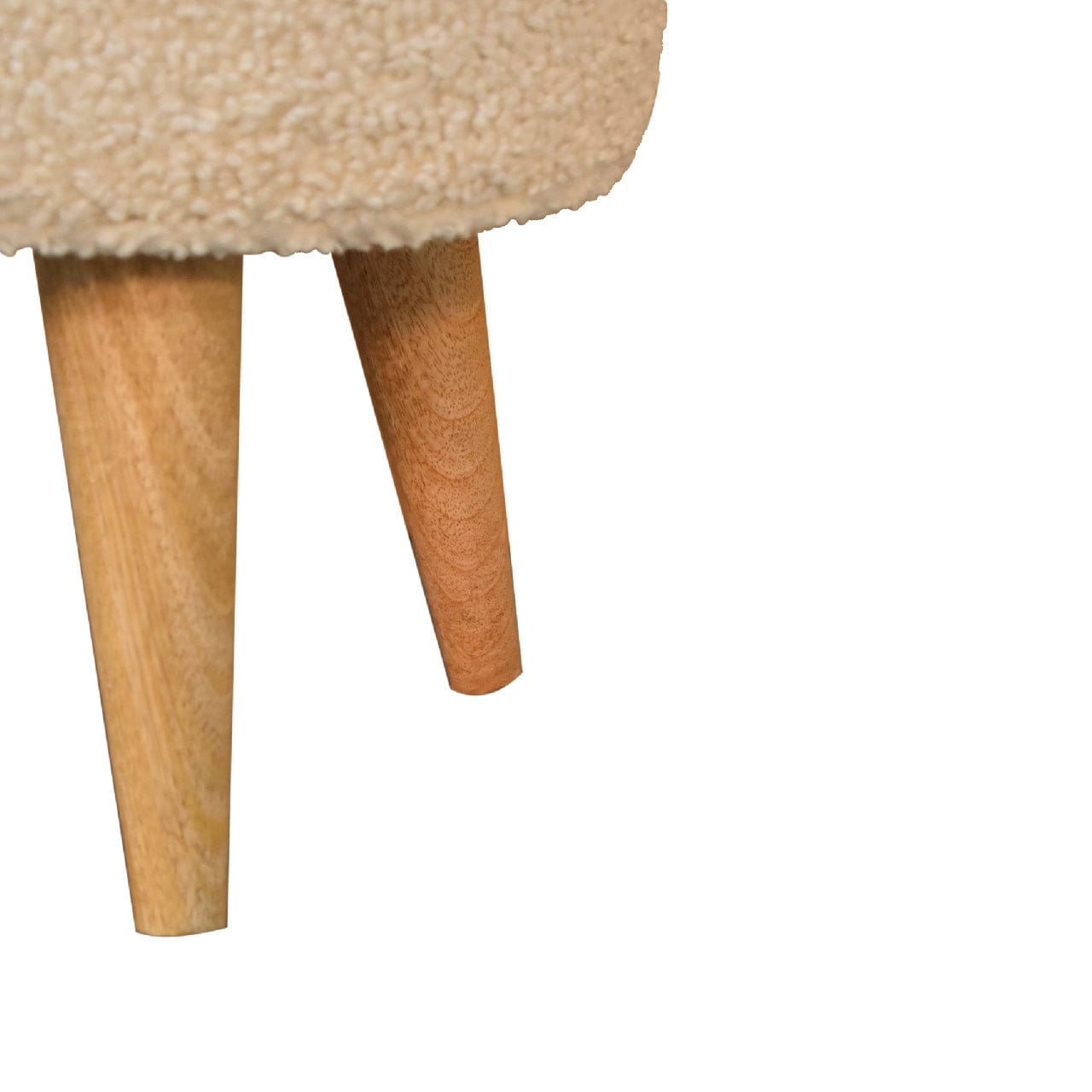 Cream Boucle Petite Footstool - Solid Mango Wood Accent Stool for Living Room - product view 8 showing handcrafted solid...