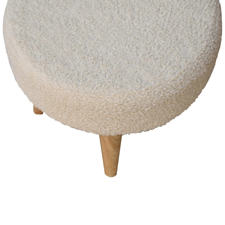 Cream Boucle Petite Footstool - Solid Mango Wood Accent Stool for Living Room - product view 7 showing handcrafted solid...