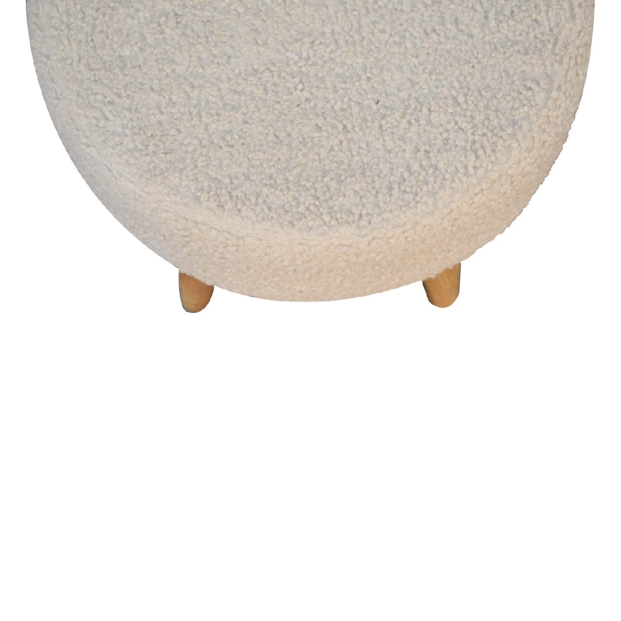 Cream Boucle Petite Footstool - Solid Mango Wood Accent Stool for Living Room - product view 6 showing handcrafted solid...