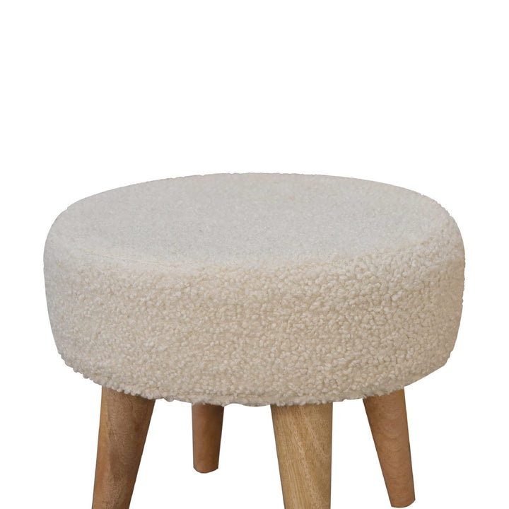 Cream Boucle Petite Footstool - Solid Mango Wood Accent Stool for Living Room - product view 5 showing handcrafted solid...