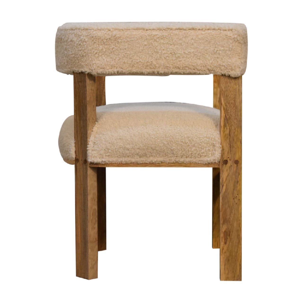Cream Boucle Solid Wood Chair in Solid Mango Wood - product view 8 showing handcrafted solid mango wood chair