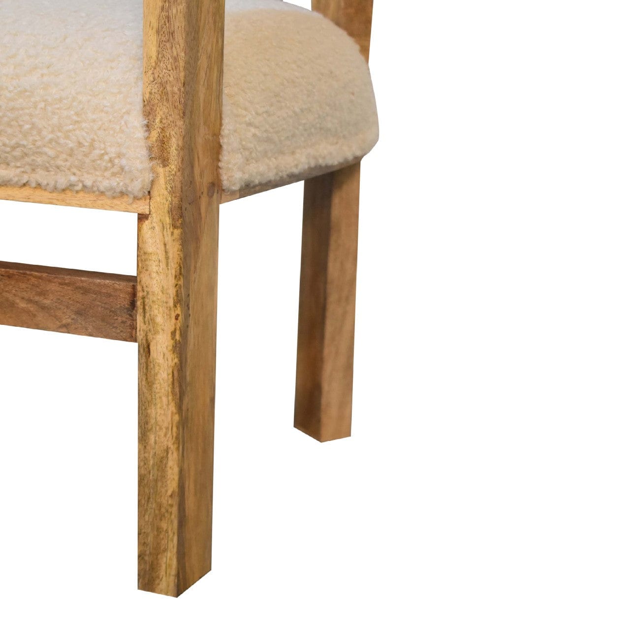 Cream Boucle Solid Wood Chair in Solid Mango Wood - product view 7 showing handcrafted solid mango wood chair