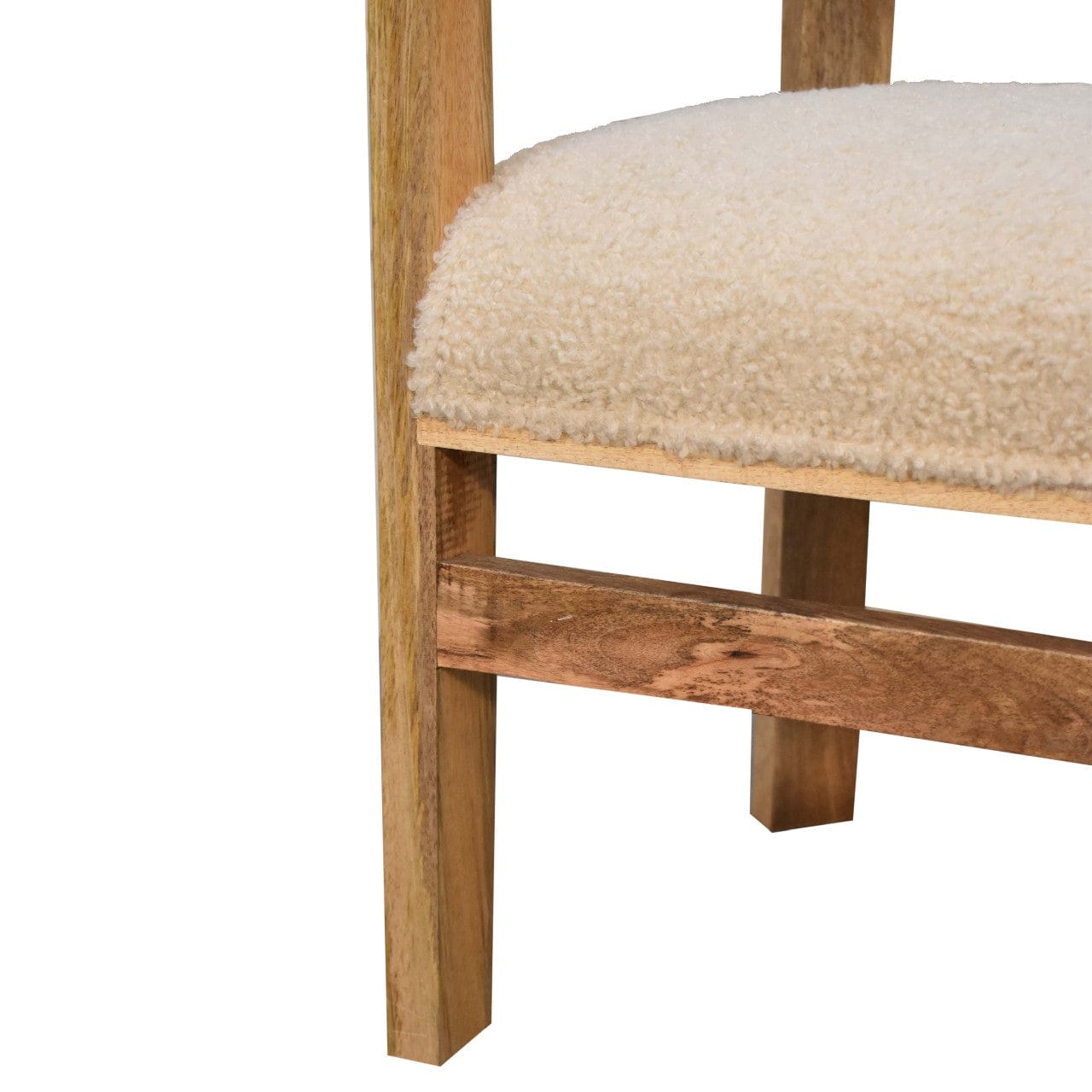 Cream Boucle Solid Wood Chair in Solid Mango Wood - product view 6 showing handcrafted solid mango wood chair