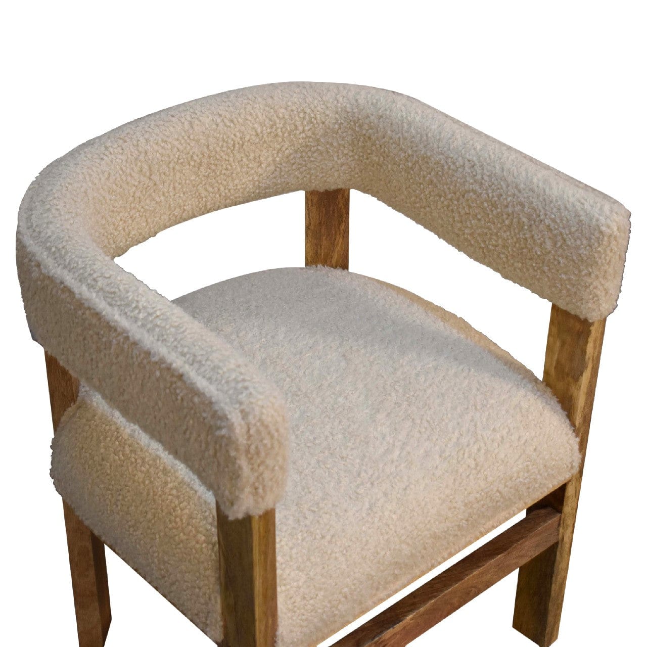 Cream Boucle Solid Wood Chair in Solid Mango Wood - product view 5 showing handcrafted solid mango wood chair