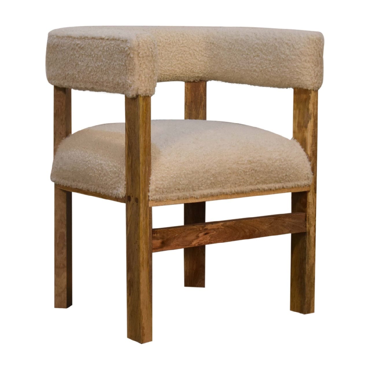 Cream Boucle Solid Wood Chair in Solid Mango Wood - product view 3 showing handcrafted solid mango wood chair