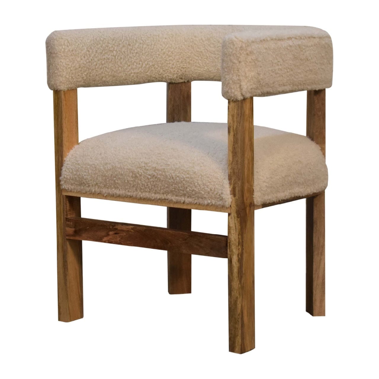 Cream Boucle Solid Wood Chair in Solid Mango Wood - product view 2 showing handcrafted solid mango wood chair