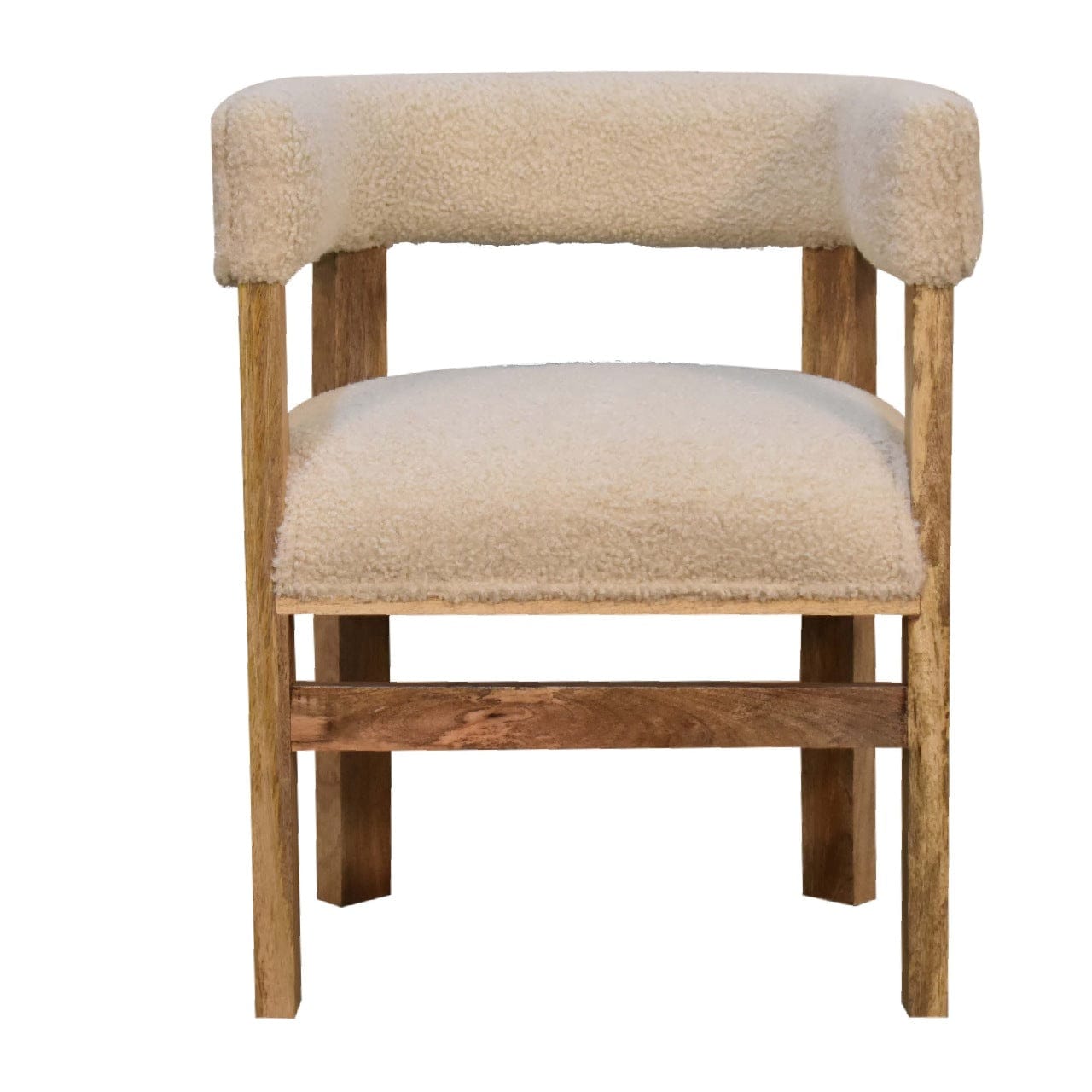 Cream Boucle Solid Wood Chair in Solid Mango Wood - main view showing handcrafted solid mango wood chair
