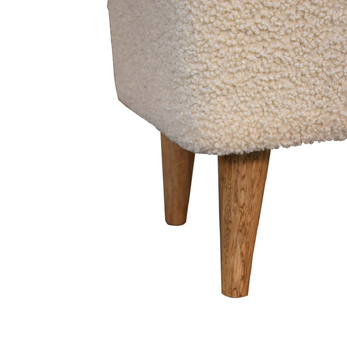 Cream Boucle Squoval Bench - Solid Mango Wood Seating Furniture for Entryway - product view 7 showing handcrafted solid...