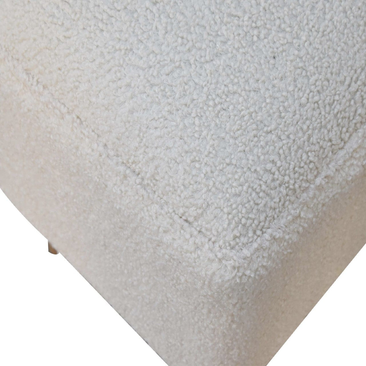 Cream Boucle Squoval Bench - Solid Mango Wood Seating Furniture for Entryway - product view 5 showing handcrafted solid...