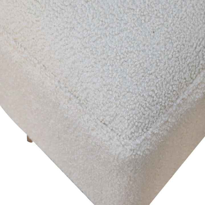 Cream Boucle Squoval Bench - Solid Mango Wood Seating Furniture for Entryway - product view 5 showing handcrafted solid...