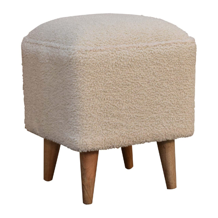 Cream Boucle Squoval Bench - Solid Mango Wood Seating Furniture for Entryway - product view 3 showing handcrafted solid...