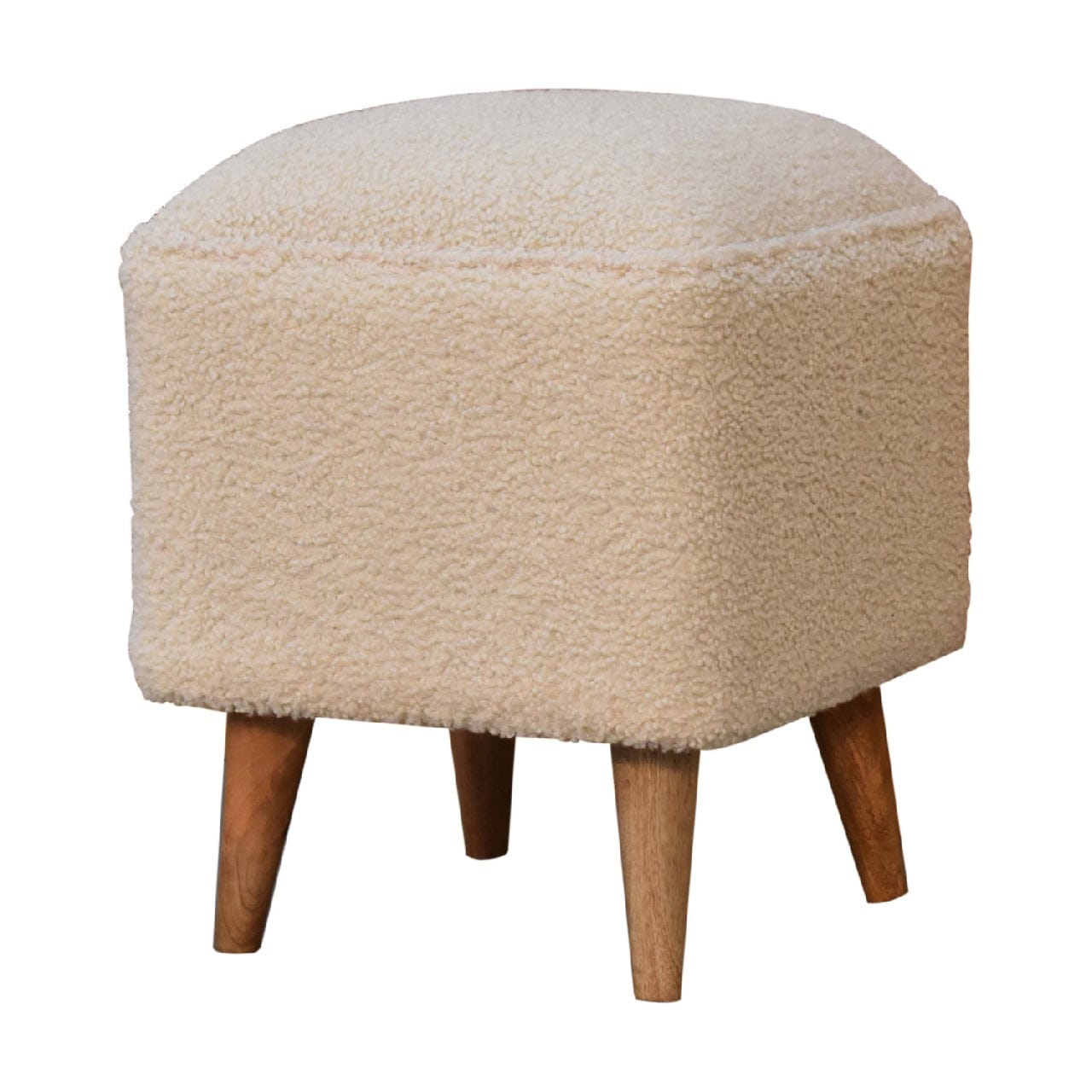 Cream Boucle Squoval Bench - Solid Mango Wood Seating Furniture for Entryway - product view 2 showing handcrafted solid...