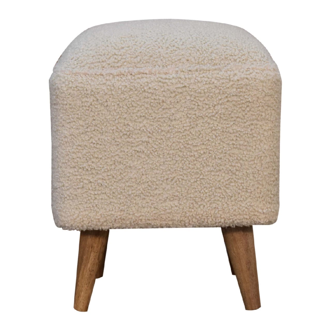 Cream Boucle Squoval Bench - Solid Mango Wood Seating Furniture for Entryway - main view showing handcrafted solid mango...