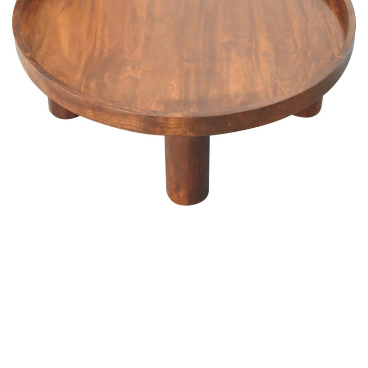Crescent Chestnut Coffee Table - Solid Mango Wood Center Table for Living Room - product view 6 showing handcrafted solid...