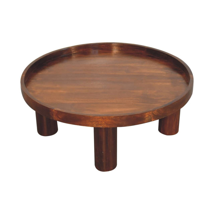 Crescent Chestnut Coffee Table - Solid Mango Wood Center Table for Living Room - product view 5 showing handcrafted solid...
