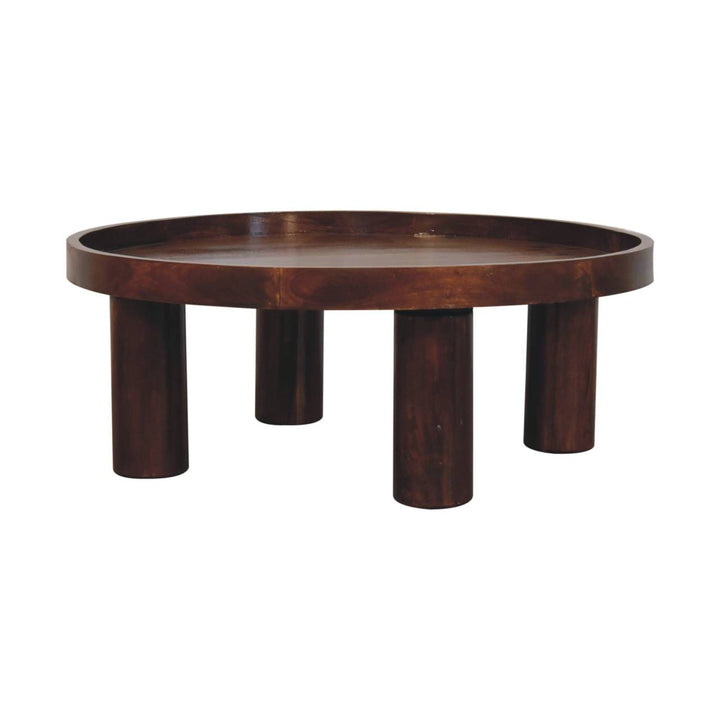 Crescent Chestnut Coffee Table - Solid Mango Wood Center Table for Living Room - product view 4 showing handcrafted solid...
