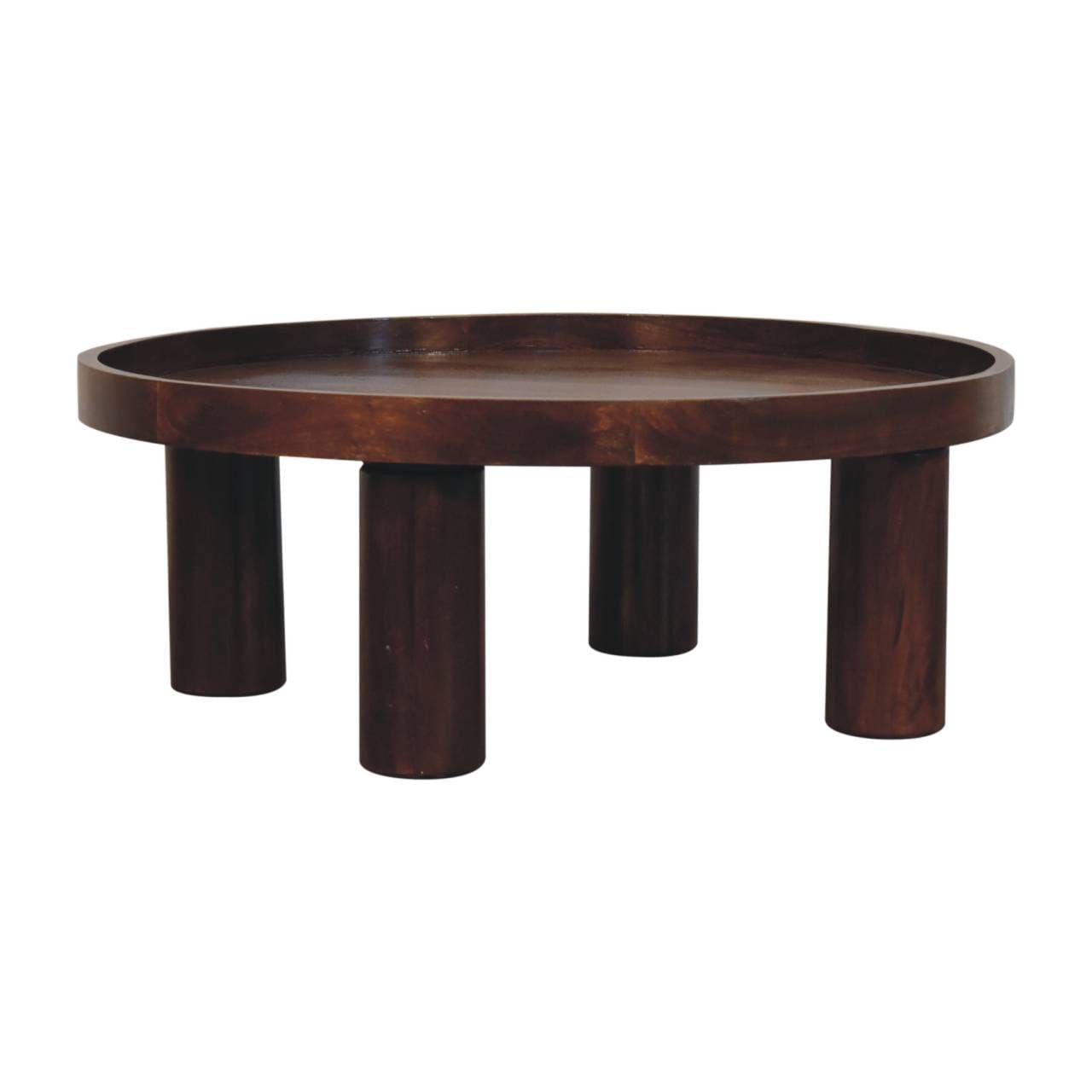 Crescent Chestnut Coffee Table - Solid Mango Wood Center Table for Living Room - product view 3 showing handcrafted solid...