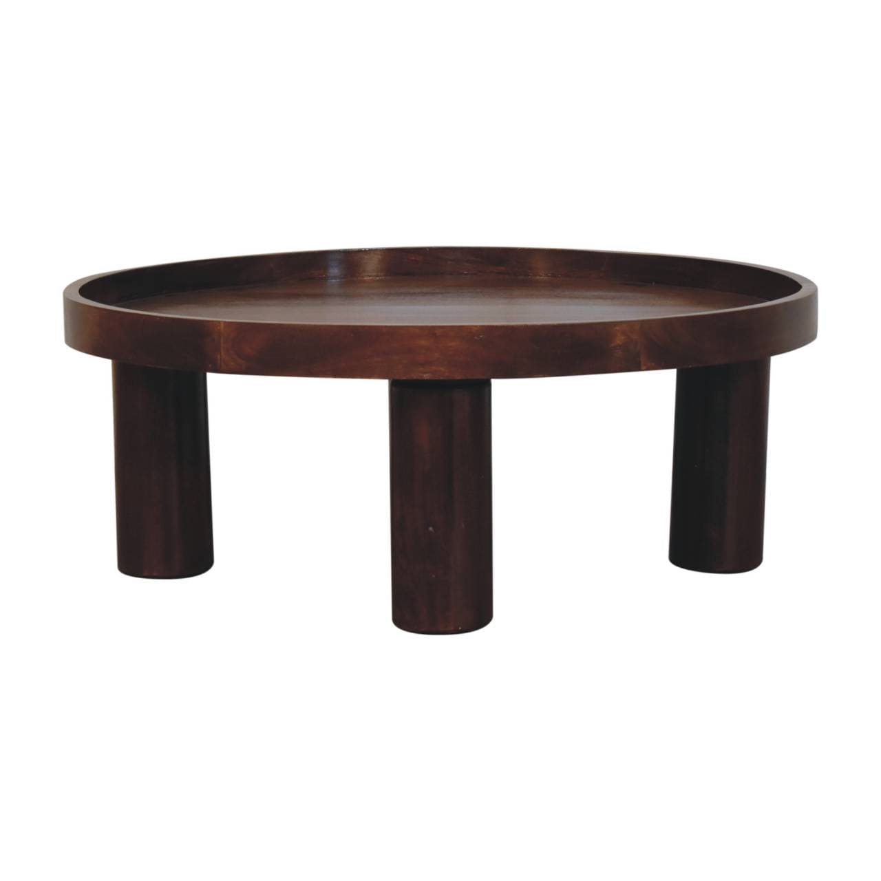 Crescent Chestnut Coffee Table - Solid Mango Wood Center Table for Living Room - product view 2 showing handcrafted solid...