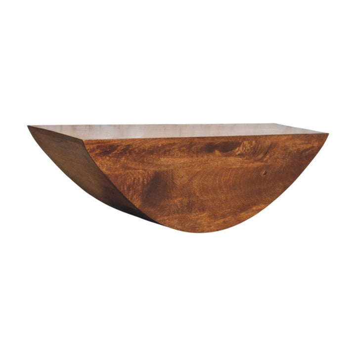 Crescent Floating Floating Shelf - Solid Mango Wood Wall Shelf for Living Room - product view 4 showing handcrafted solid...