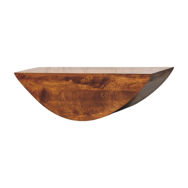 Crescent Floating Floating Shelf - Solid Mango Wood Wall Shelf for Living Room - product view 3 showing handcrafted solid...
