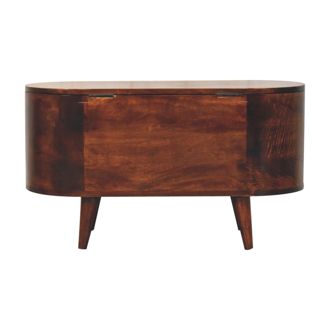 Curved California Walnut Blanket Box - Solid Mango Wood Storage Trunk for Bedroom - product view 9 showing handcrafted...