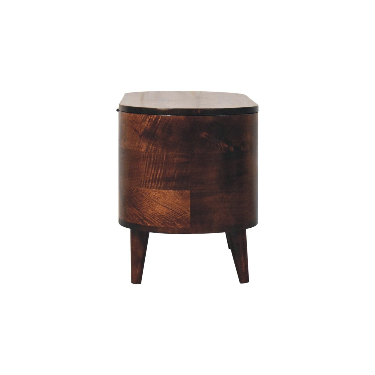 Curved California Walnut Blanket Box - Solid Mango Wood Storage Trunk for Bedroom - product view 8 showing handcrafted...