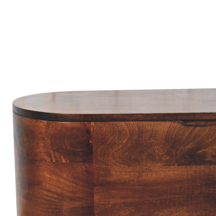 Curved California Walnut Blanket Box - Solid Mango Wood Storage Trunk for Bedroom - product view 4 showing handcrafted...