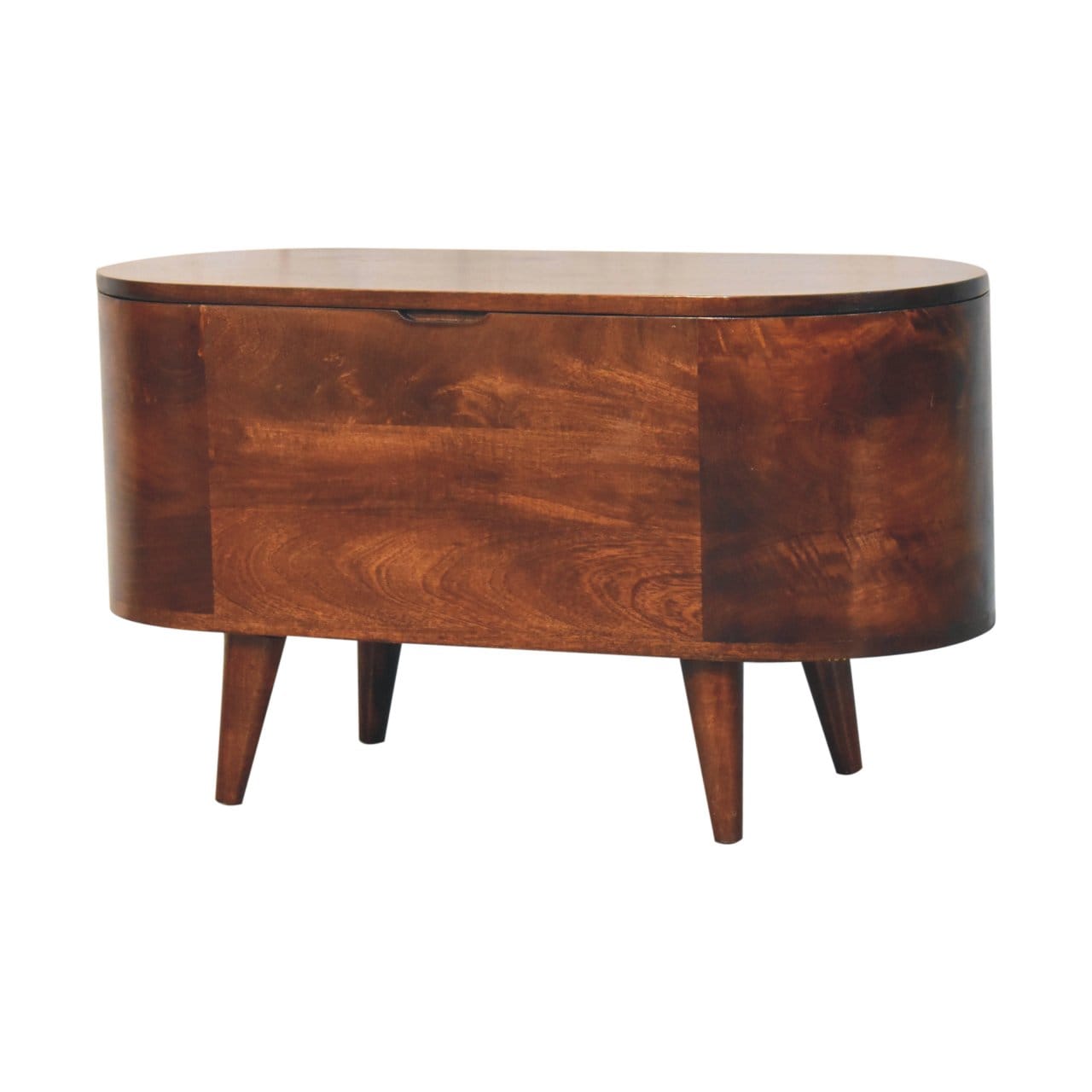Curved California Walnut Blanket Box - Solid Mango Wood Storage Trunk for Bedroom - product view 2 showing handcrafted...