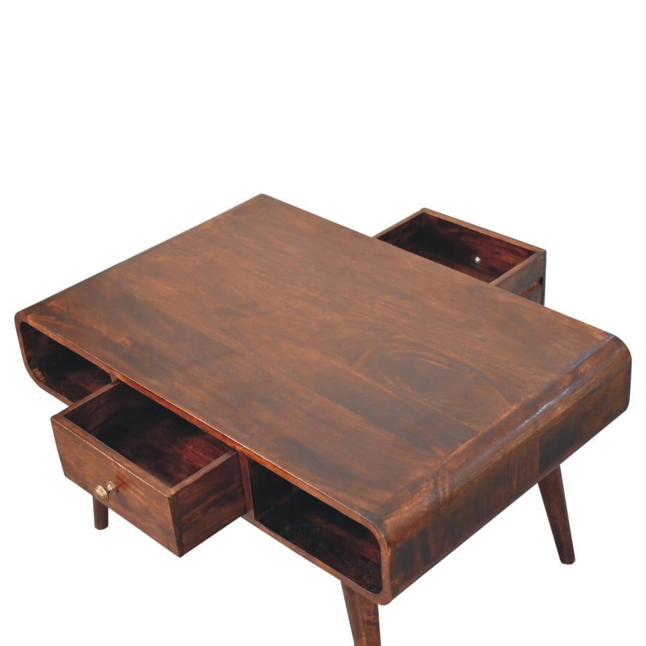 Curved California Walnut Coffee Table - Solid Mango Wood Center Table for Living Room - product view 7 showing...