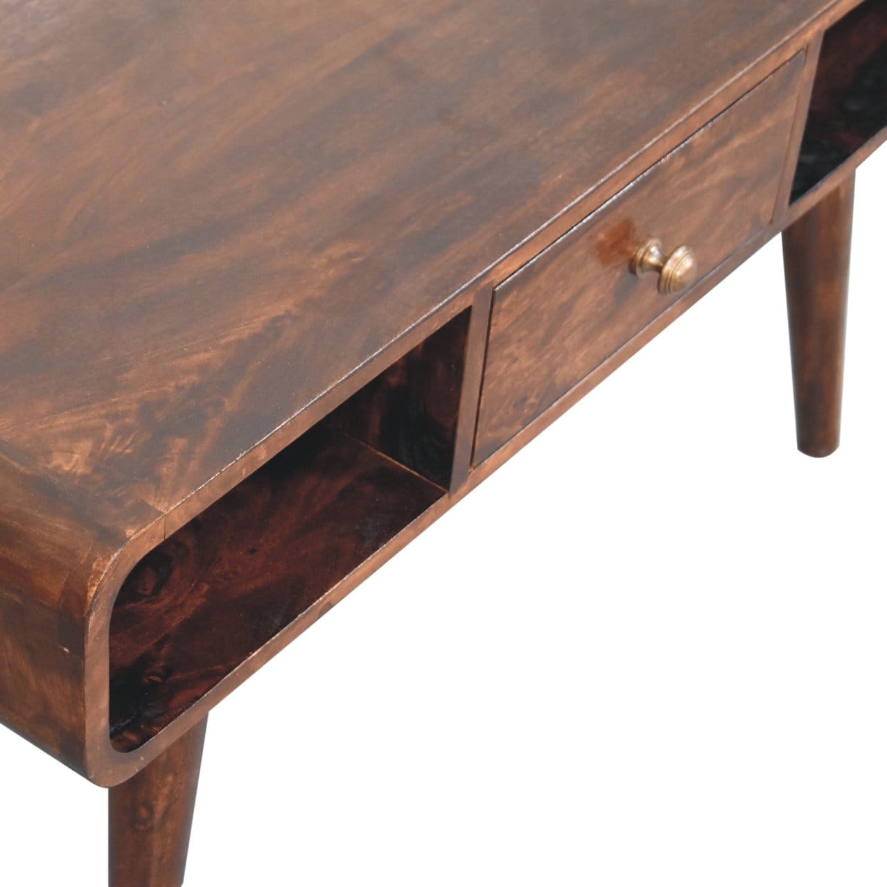 Curved California Walnut Coffee Table - Solid Mango Wood Center Table for Living Room - product view 6 showing...