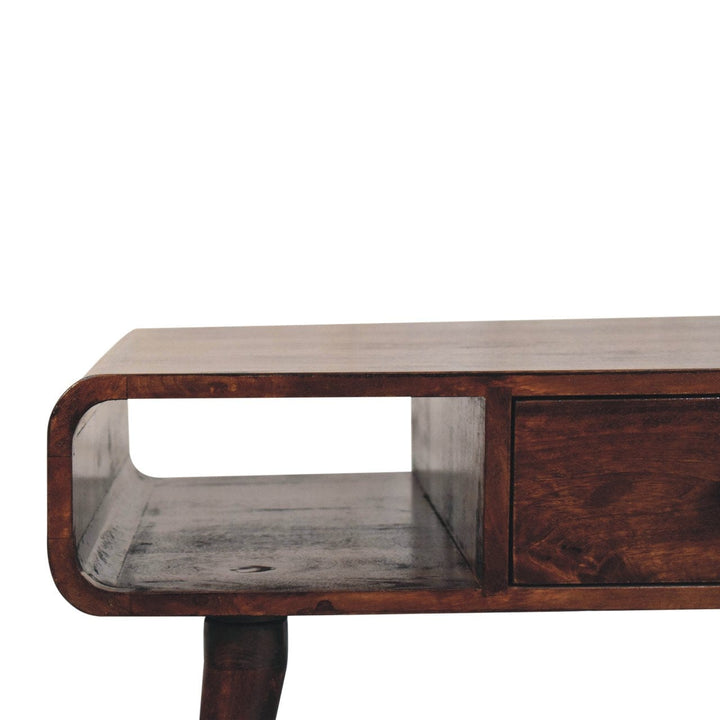 Curved California Walnut Coffee Table - Solid Mango Wood Center Table for Living Room - product view 5 showing...