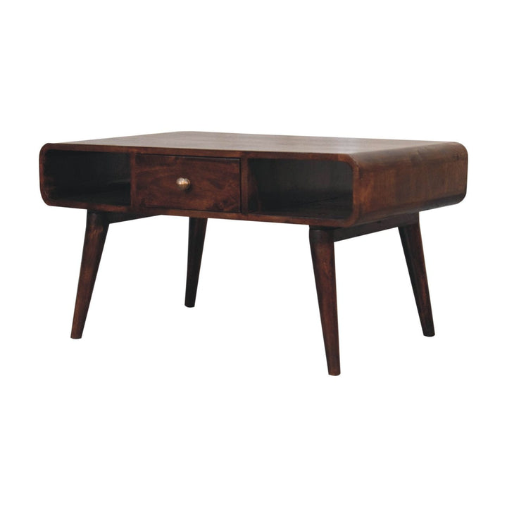 Curved California Walnut Coffee Table - Solid Mango Wood Center Table for Living Room - product view 4 showing...