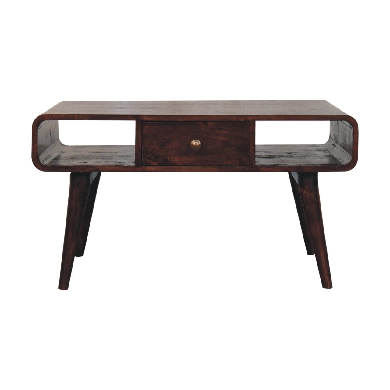 Curved California Walnut Coffee Table - Solid Mango Wood Center Table for Living Room - product view 2 showing...