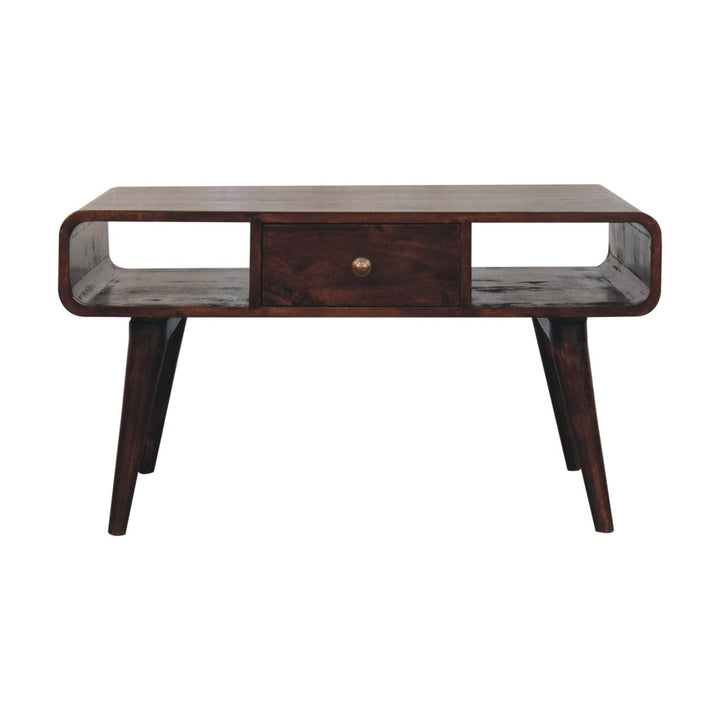Curved California Walnut Coffee Table - Solid Mango Wood Center Table for Living Room - product view 2 showing...