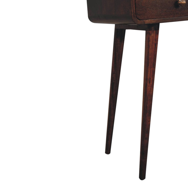 Curved California Walnut Console Table - Solid Mango Wood Hallway Console for Entryway - product view 8 showing...