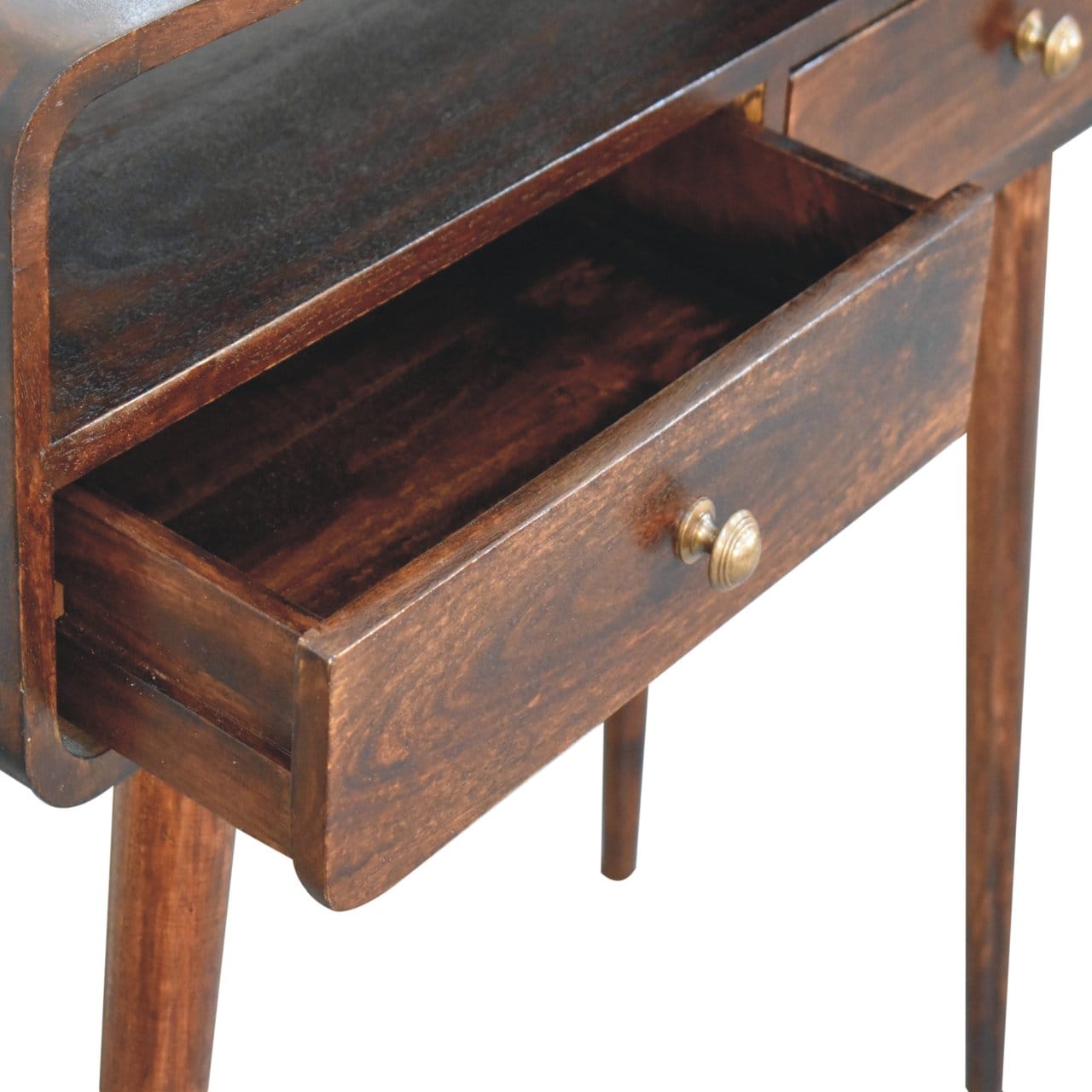 Curved California Walnut Console Table - Solid Mango Wood Hallway Console for Entryway - product view 7 showing...