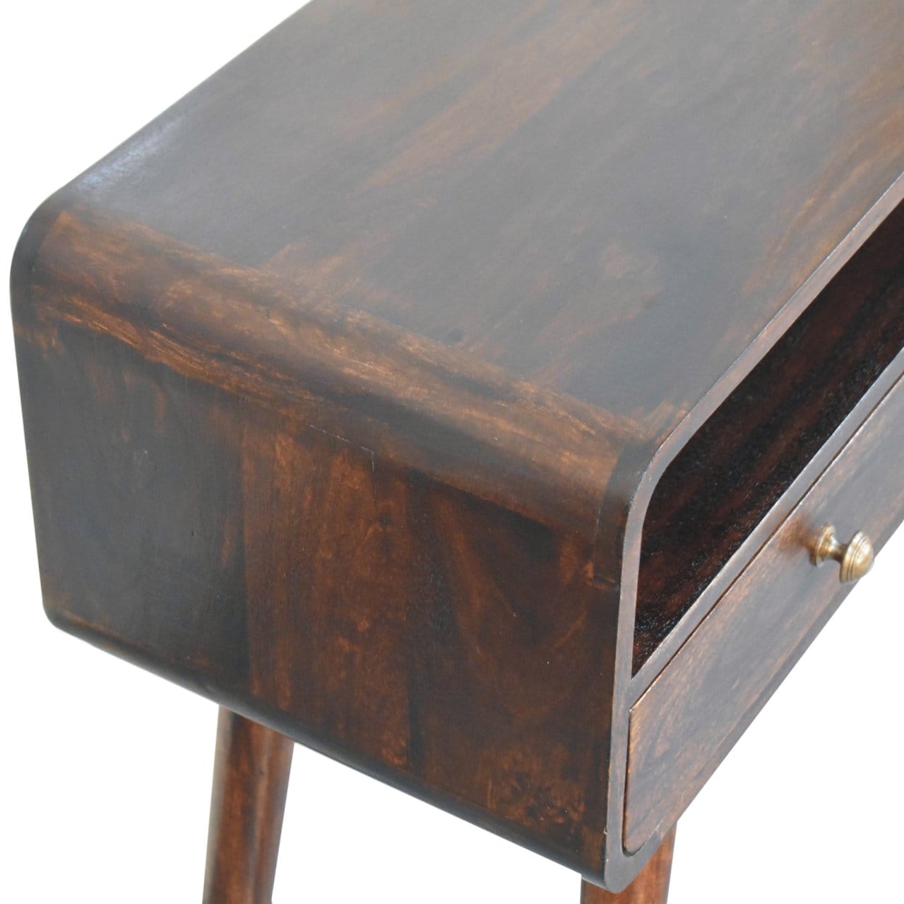 Curved California Walnut Console Table - Solid Mango Wood Hallway Console for Entryway - product view 6 showing...