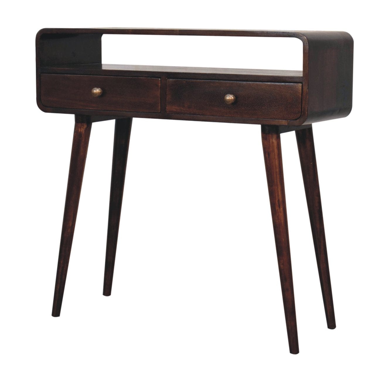 Curved California Walnut Console Table - Solid Mango Wood Hallway Console for Entryway - product view 4 showing...
