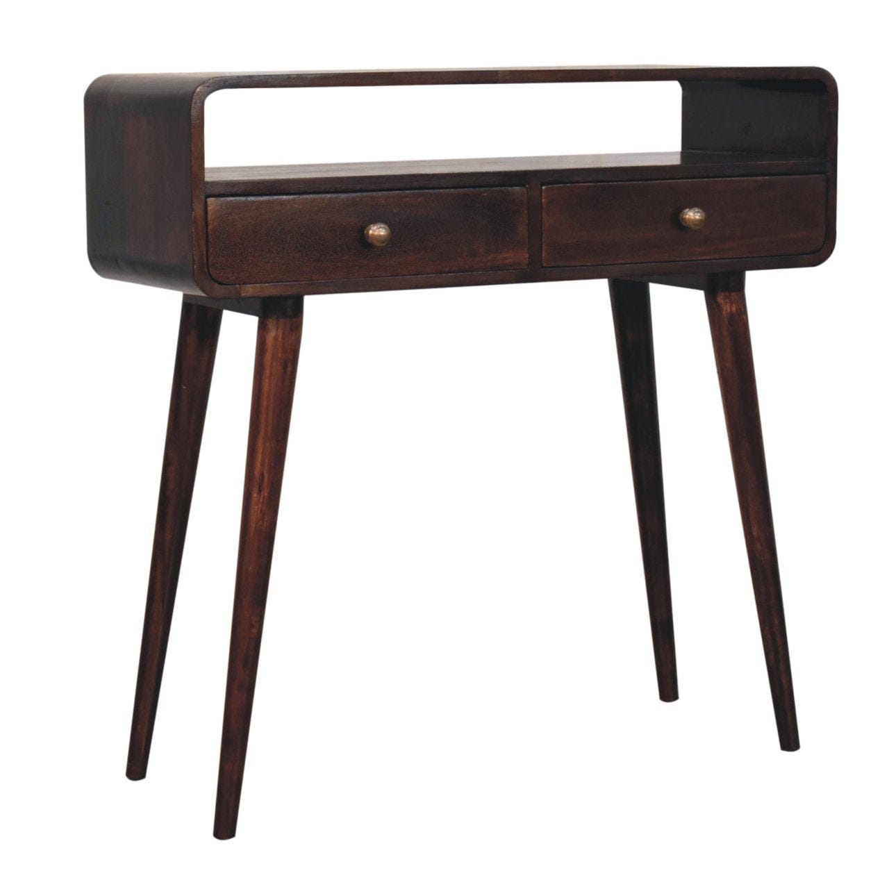 Curved California Walnut Console Table - Solid Mango Wood Hallway Console for Entryway - product view 3 showing...