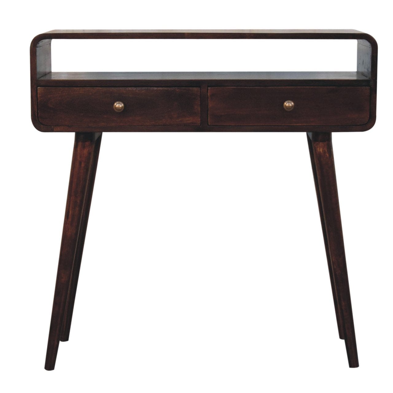 Curved California Walnut Console Table - Solid Mango Wood Hallway Console for Entryway - product view 2 showing...