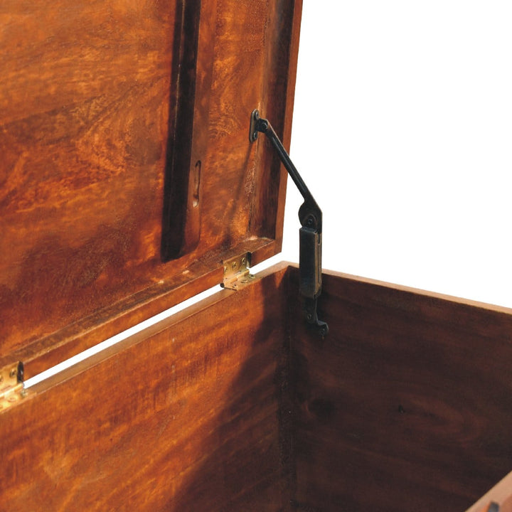 Curved Chestnut Blanket Box - Solid Mango Wood Storage Trunk for Bedroom - product view 7 showing handcrafted solid mango...