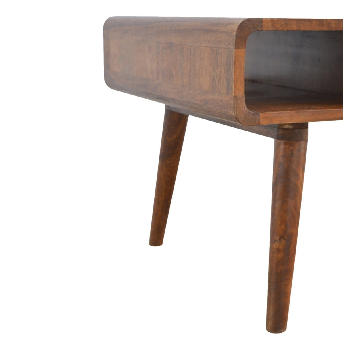 Curved Chestnut Coffee Table - Solid Mango Wood Center Table for Living Room - product view 6 showing handcrafted solid...