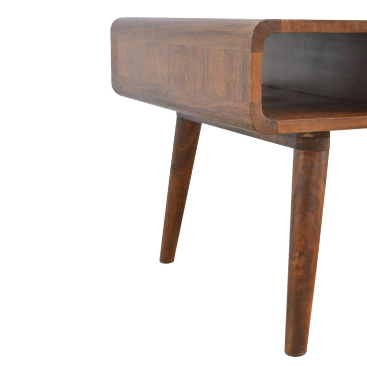 Curved Chestnut Coffee Table - Solid Mango Wood Center Table for Living Room - product view 6 showing handcrafted solid...