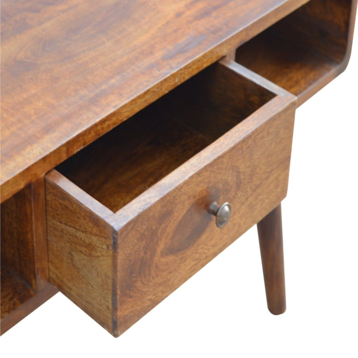 Curved Chestnut Coffee Table - Solid Mango Wood Center Table for Living Room - product view 5 showing handcrafted solid...