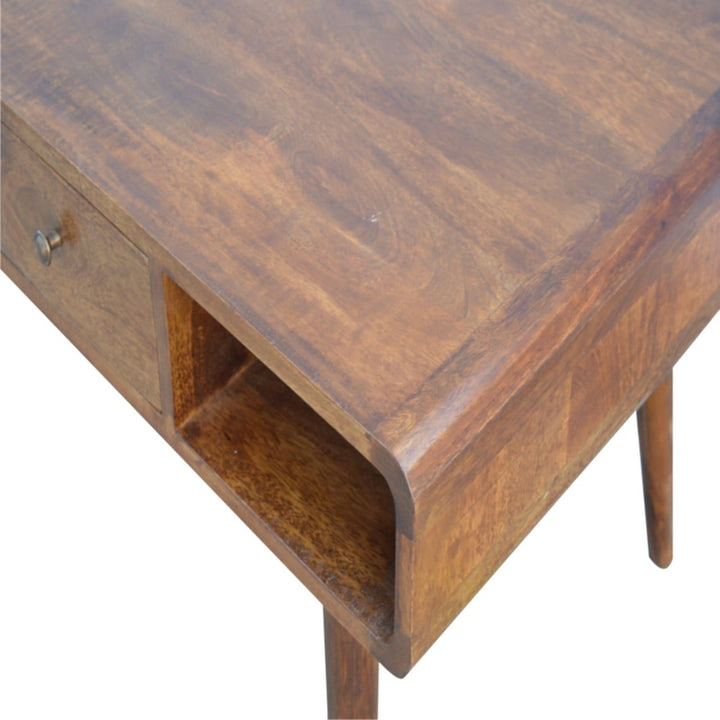 Curved Chestnut Coffee Table - Solid Mango Wood Center Table for Living Room - product view 3 showing handcrafted solid...
