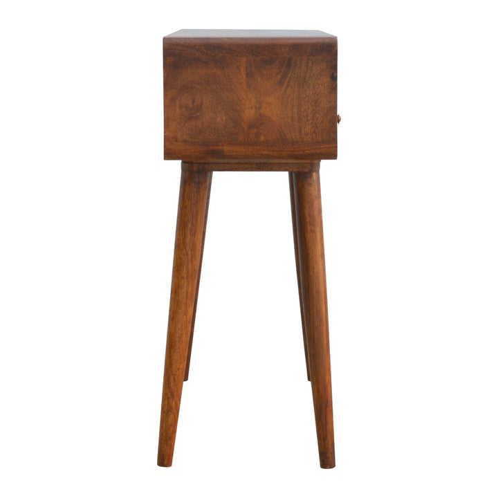Curved Chestnut Console Table - Solid Mango Wood Hallway Console for Entryway - product view 9 showing handcrafted solid...